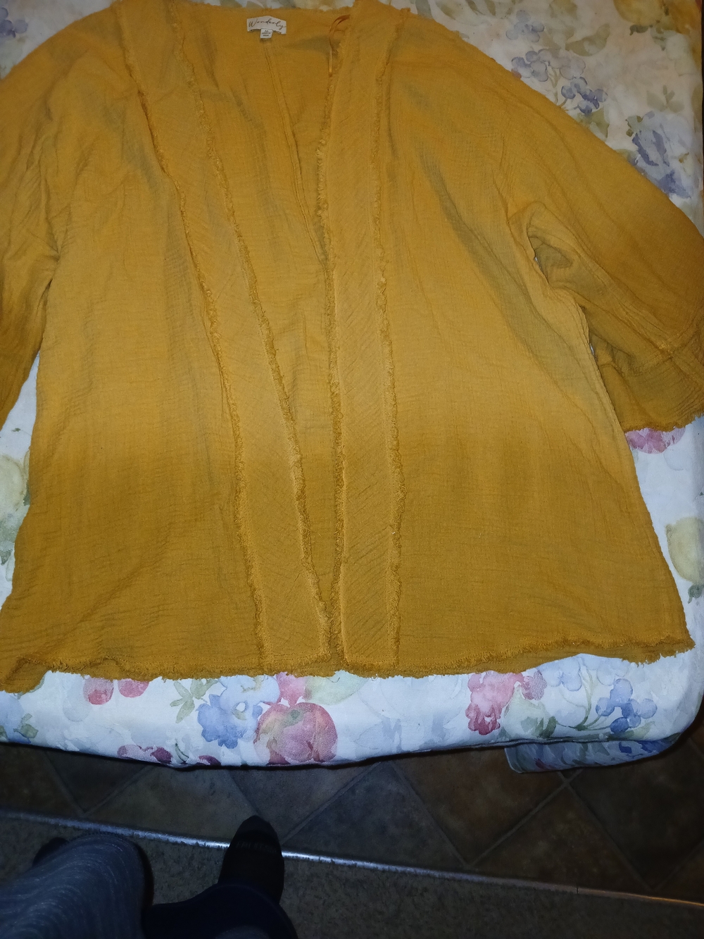 Wonderly Mustard Open-Front Tunic Top